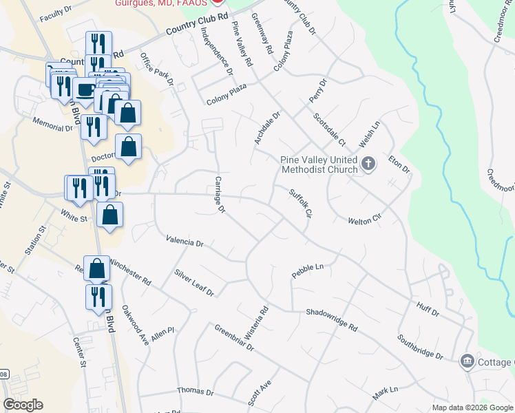 map of restaurants, bars, coffee shops, grocery stores, and more near 107 Cottage Lane in Jacksonville