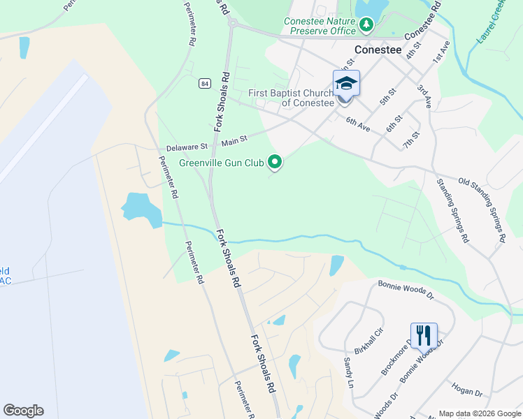 map of restaurants, bars, coffee shops, grocery stores, and more near 1111 Fork Shoals Road in Greenville