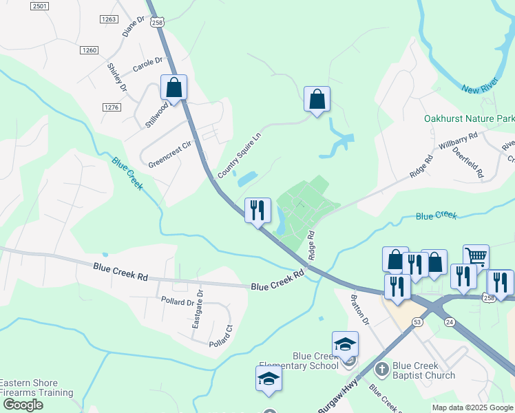map of restaurants, bars, coffee shops, grocery stores, and more near 3335 Richlands Highway in Jacksonville