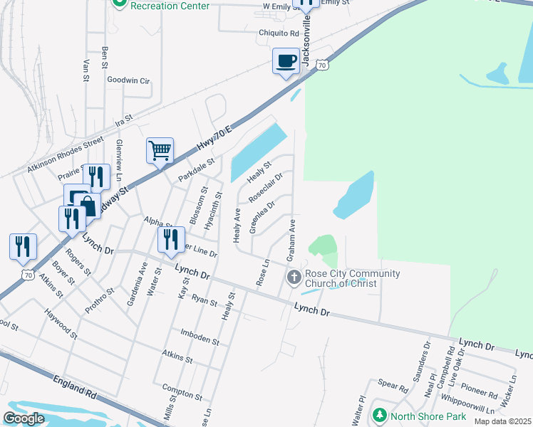 map of restaurants, bars, coffee shops, grocery stores, and more near 801 Greendale Drive in North Little Rock