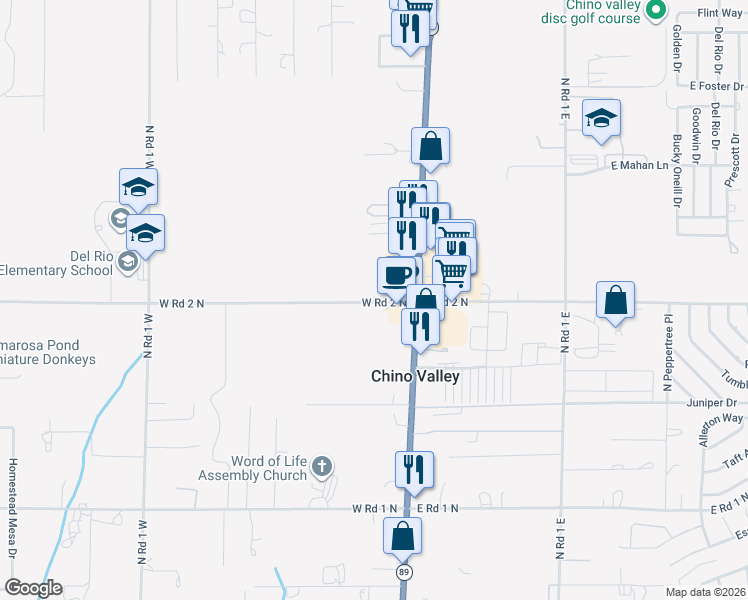map of restaurants, bars, coffee shops, grocery stores, and more near 944 Highway 89 in Chino Valley