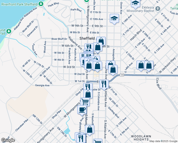 map of restaurants, bars, coffee shops, grocery stores, and more near 129-199 North Montgomery Avenue in Sheffield
