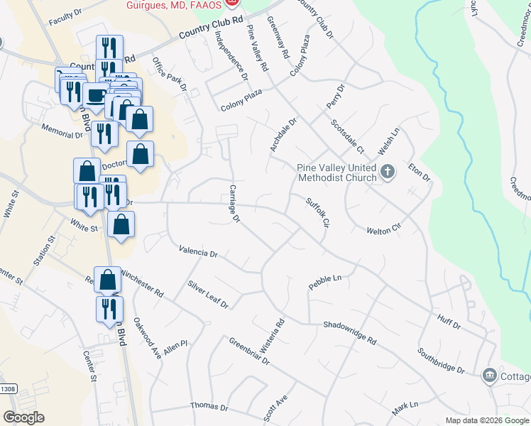 map of restaurants, bars, coffee shops, grocery stores, and more near 402 Huff Drive in Jacksonville