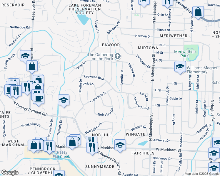 map of restaurants, bars, coffee shops, grocery stores, and more near 1003 Biscayne Drive in Little Rock