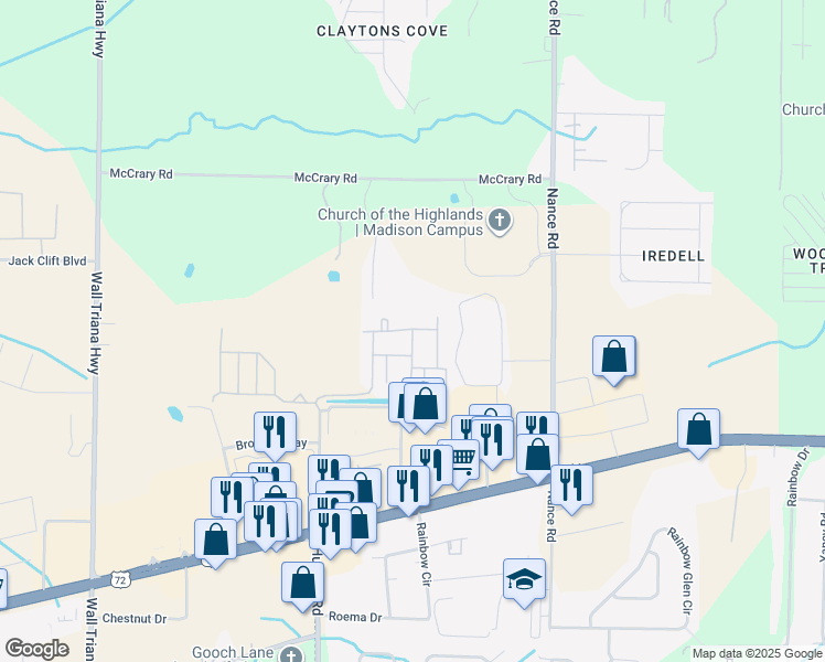 map of restaurants, bars, coffee shops, grocery stores, and more near 4198 Lawsons Ridge Drive in Madison