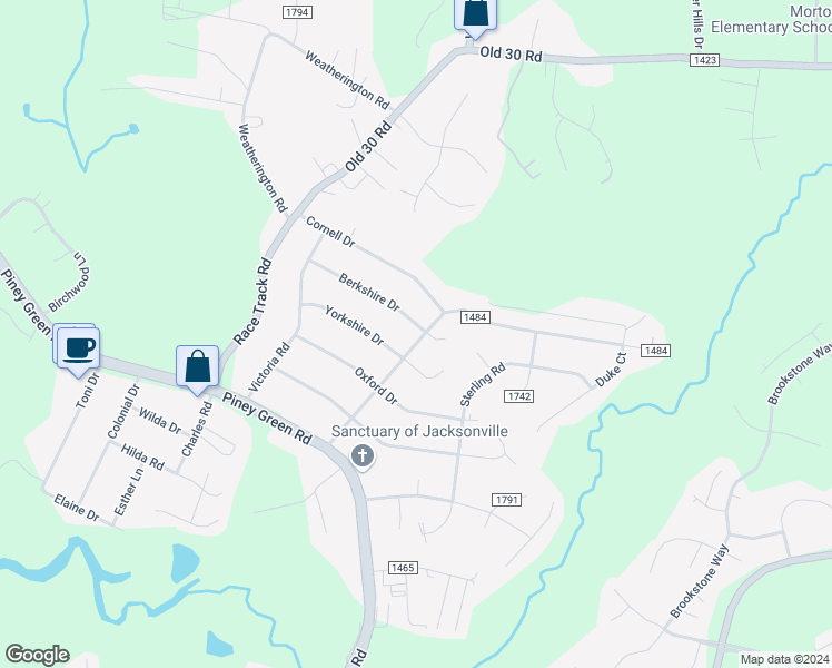 map of restaurants, bars, coffee shops, grocery stores, and more near 34 Berkshire Drive in Jacksonville