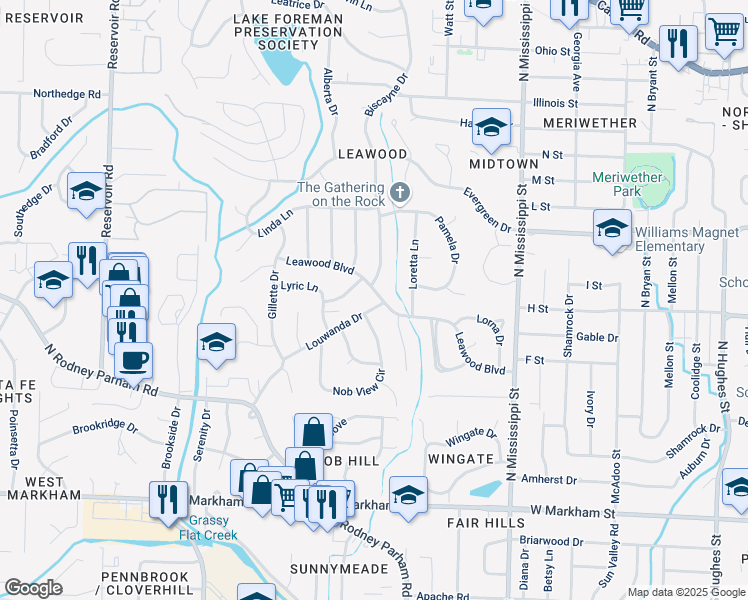 map of restaurants, bars, coffee shops, grocery stores, and more near 1003 Biscayne Drive in Little Rock