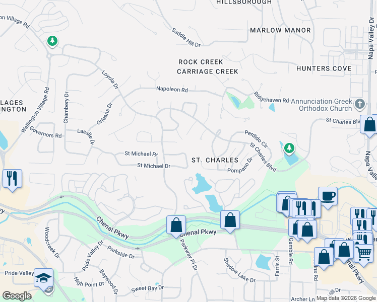map of restaurants, bars, coffee shops, grocery stores, and more near 15 Combonne Court in Little Rock