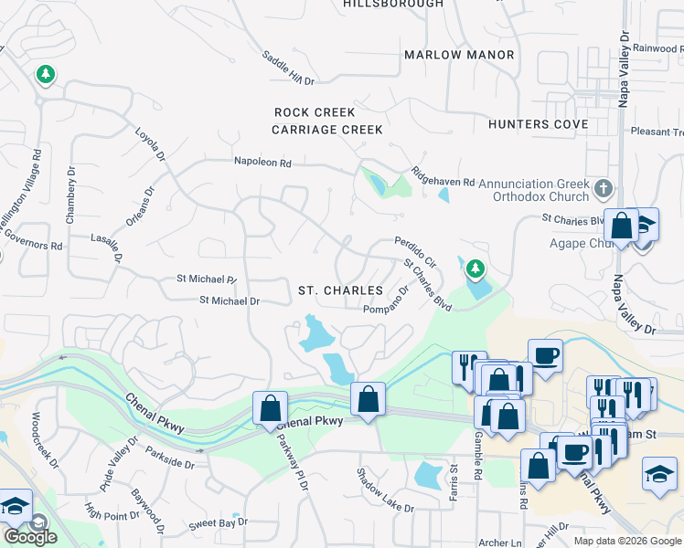 map of restaurants, bars, coffee shops, grocery stores, and more near 11 Pontalba Drive in Little Rock