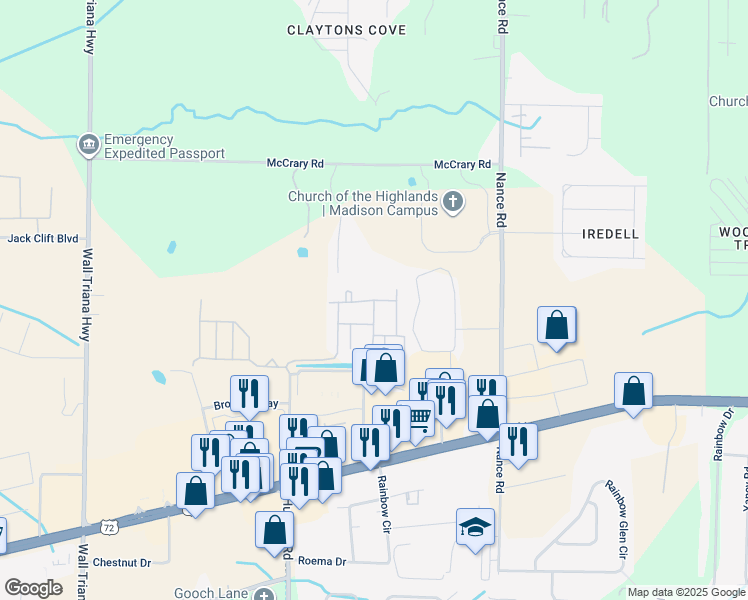 map of restaurants, bars, coffee shops, grocery stores, and more near 4095 Lawsons Ridge Northwest in Madison