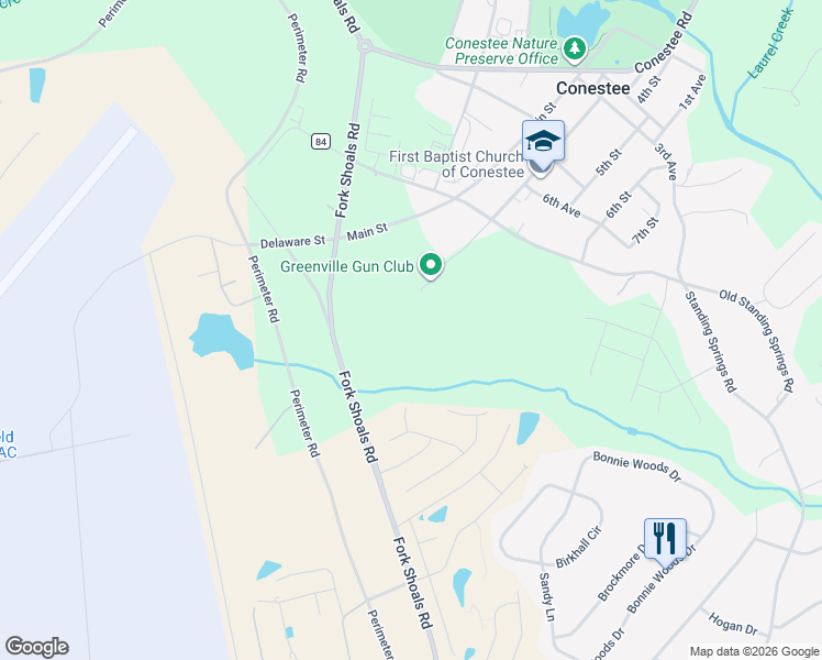 map of restaurants, bars, coffee shops, grocery stores, and more near 1111 Fork Shoals Road in Greenville