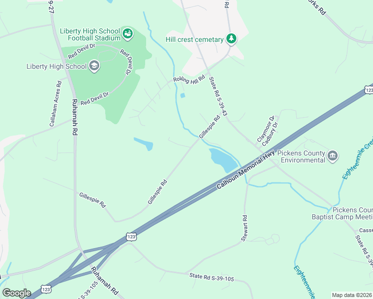 map of restaurants, bars, coffee shops, grocery stores, and more near 204 Gillespie Road in Liberty