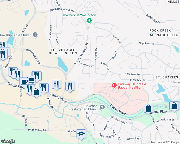 map of restaurants, bars, coffee shops, grocery stores, and more near 521 Parliament Street in Little Rock