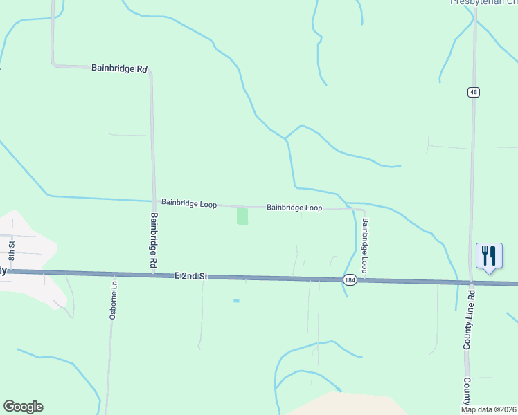 map of restaurants, bars, coffee shops, grocery stores, and more near Bainbridge Loop in Colbert County