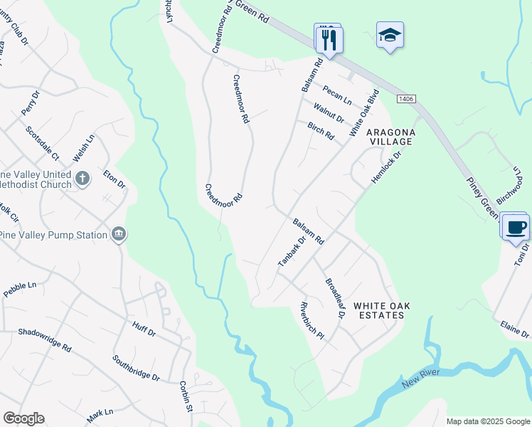 map of restaurants, bars, coffee shops, grocery stores, and more near 164 Balsam Court in Jacksonville
