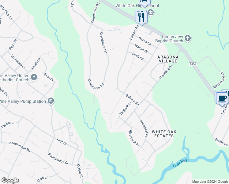 map of restaurants, bars, coffee shops, grocery stores, and more near 164 Balsam Court in Jacksonville