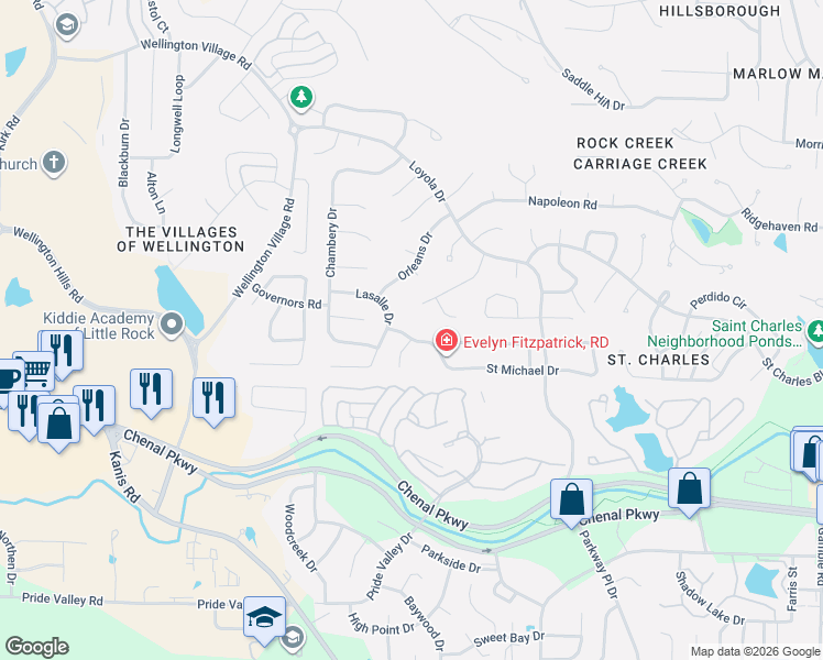 map of restaurants, bars, coffee shops, grocery stores, and more near 707 Lasalle Drive in Little Rock