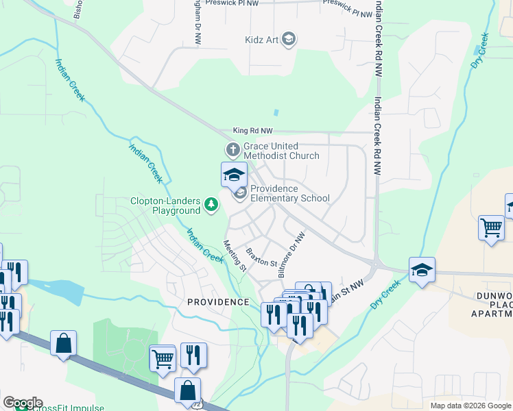 map of restaurants, bars, coffee shops, grocery stores, and more near 7 Northwest Chalkstone Street in Huntsville