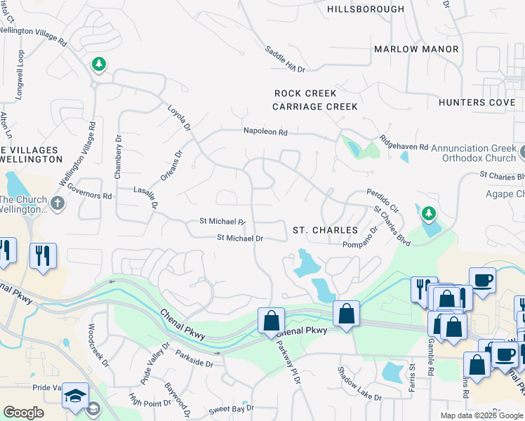 map of restaurants, bars, coffee shops, grocery stores, and more near 4 Saint George Court in Little Rock