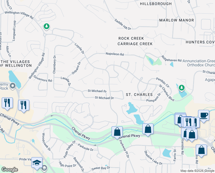 map of restaurants, bars, coffee shops, grocery stores, and more near 98 Saint Thomas Court in Little Rock