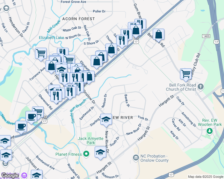 map of restaurants, bars, coffee shops, grocery stores, and more near 426 Nelson Drive in Jacksonville