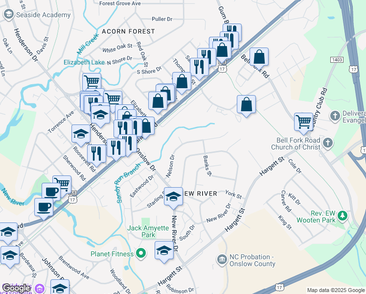 map of restaurants, bars, coffee shops, grocery stores, and more near 426 Nelson Drive in Jacksonville