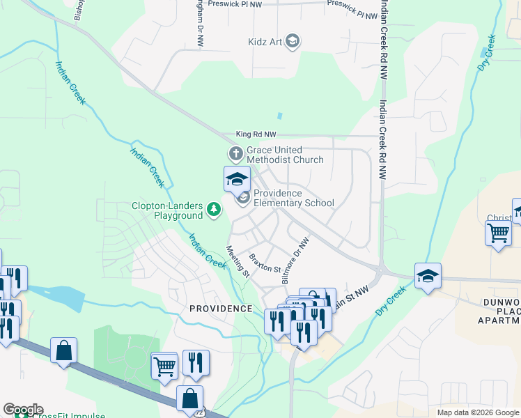 map of restaurants, bars, coffee shops, grocery stores, and more near 7 Northwest Chalkstone Street in Huntsville
