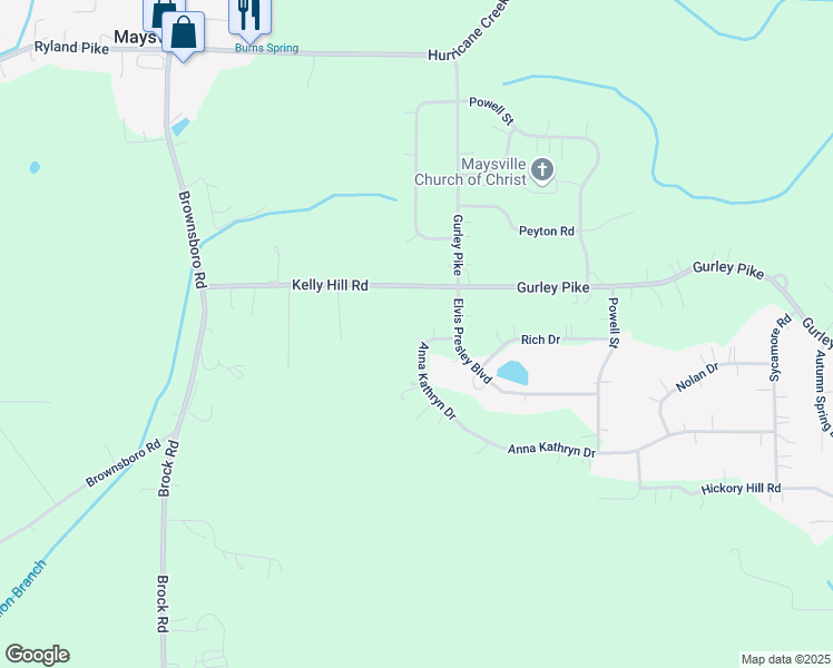 map of restaurants, bars, coffee shops, grocery stores, and more near 105 Anna Kathryn Drive in Gurley