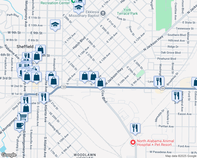 map of restaurants, bars, coffee shops, grocery stores, and more near 1110 East 26th Street in Sheffield