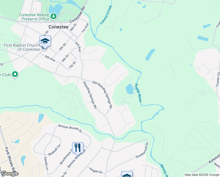 map of restaurants, bars, coffee shops, grocery stores, and more near 8 River Meadows Court in Greenville