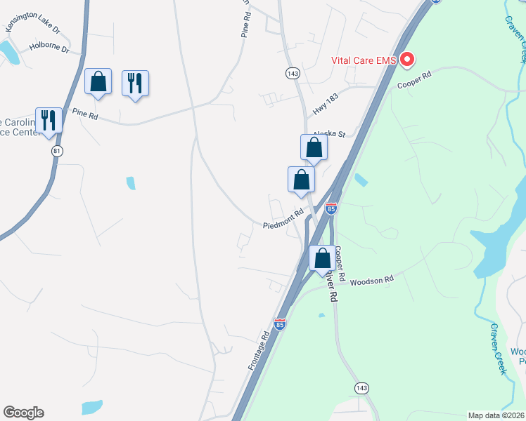 map of restaurants, bars, coffee shops, grocery stores, and more near 116 Piedmont Road in Powdersville