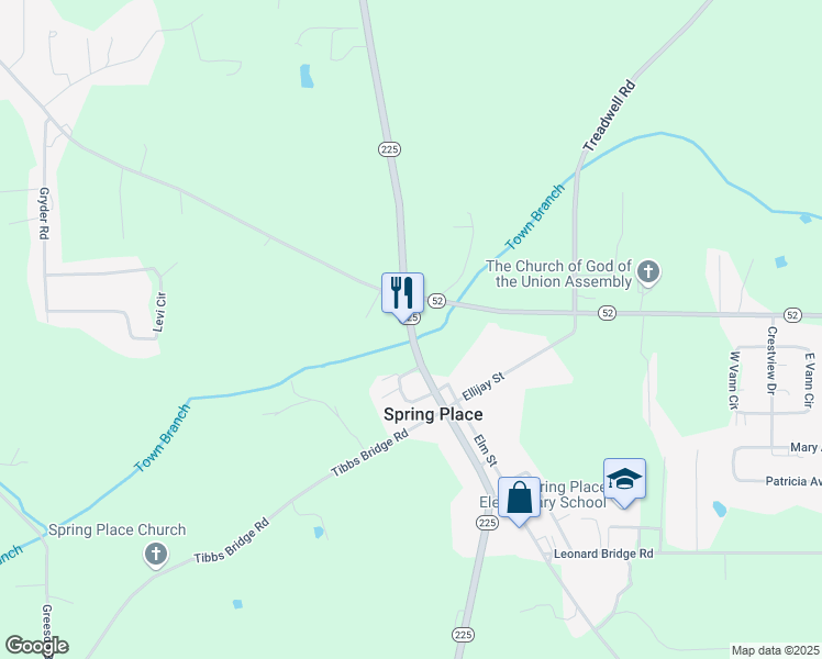 map of restaurants, bars, coffee shops, grocery stores, and more near 76 Georgia 225 in Chatsworth