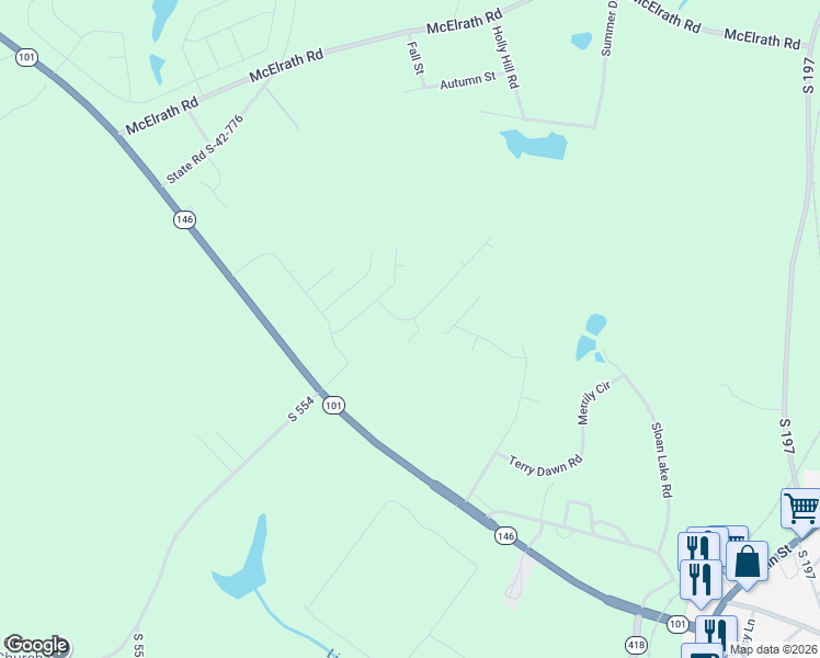 map of restaurants, bars, coffee shops, grocery stores, and more near 233 Arnold Road in Woodruff