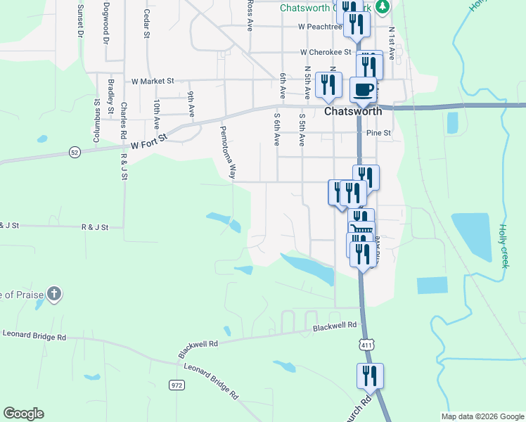map of restaurants, bars, coffee shops, grocery stores, and more near 98 Timberbrook Drive in Chatsworth