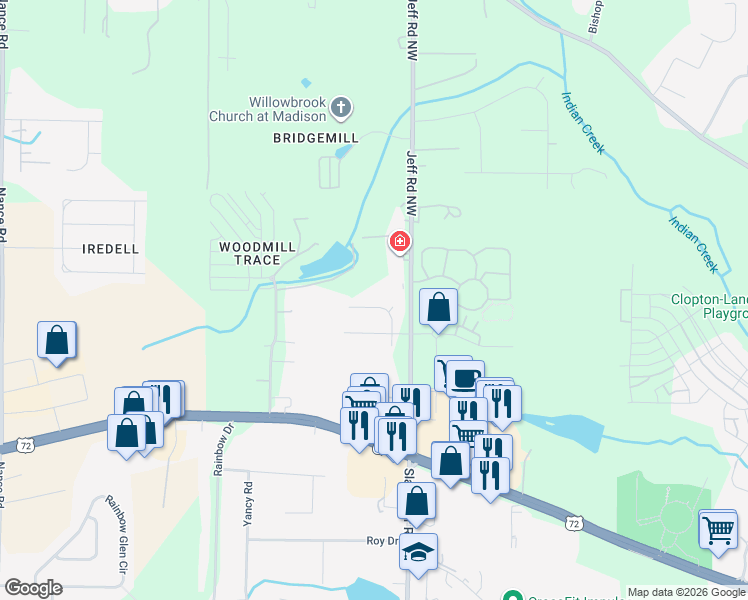 map of restaurants, bars, coffee shops, grocery stores, and more near 4026 Windswept Drive in Madison