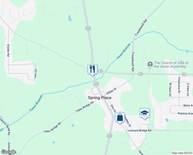 map of restaurants, bars, coffee shops, grocery stores, and more near 76 Georgia 225 in Chatsworth