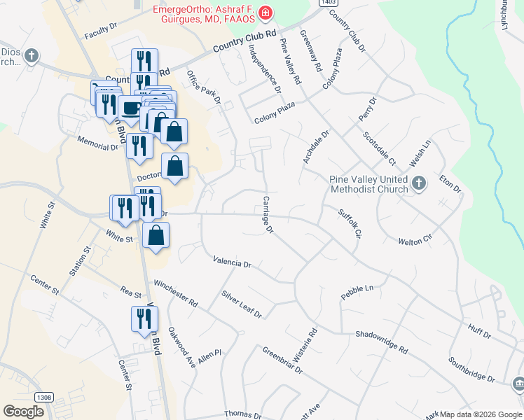 map of restaurants, bars, coffee shops, grocery stores, and more near 291 Huff Drive in Jacksonville