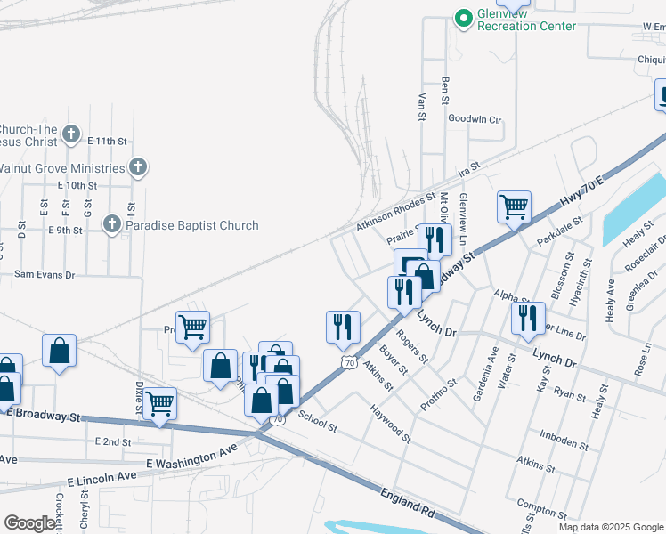 map of restaurants, bars, coffee shops, grocery stores, and more near 4000 Rogers Street in North Little Rock