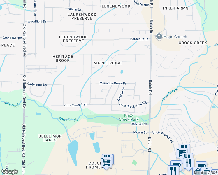 map of restaurants, bars, coffee shops, grocery stores, and more near 121 North West Sugar Bluff Lane in Madison