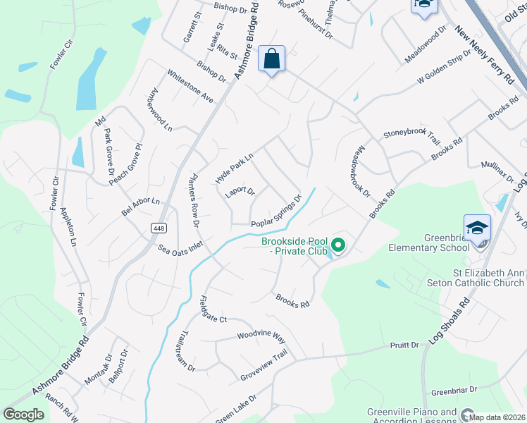 map of restaurants, bars, coffee shops, grocery stores, and more near 3 Cold Water Court in Mauldin