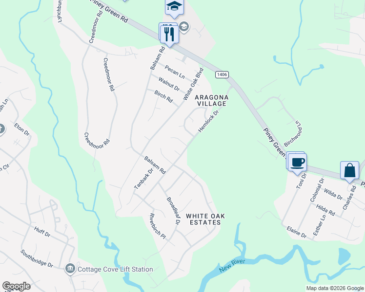 map of restaurants, bars, coffee shops, grocery stores, and more near 401 Eucalyptus Lane in Jacksonville