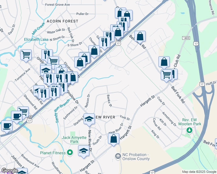 map of restaurants, bars, coffee shops, grocery stores, and more near 304 Banks Street in Jacksonville