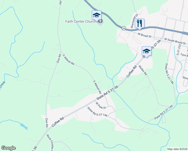 map of restaurants, bars, coffee shops, grocery stores, and more near 735 Megans Way in Walhalla