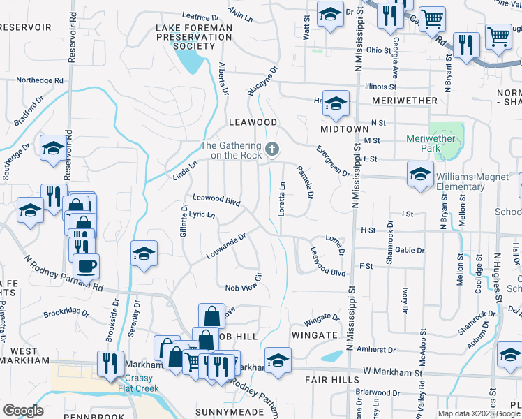 map of restaurants, bars, coffee shops, grocery stores, and more near 1003 Biscayne Drive in Little Rock