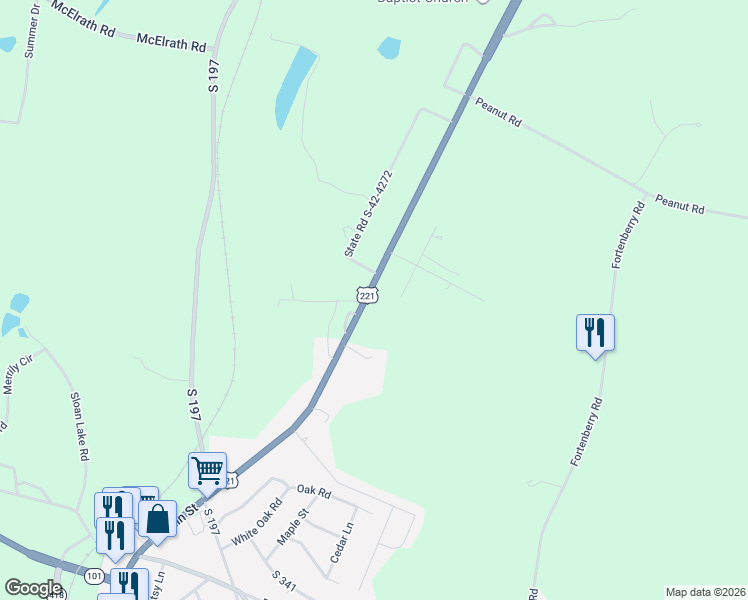 map of restaurants, bars, coffee shops, grocery stores, and more near 9897 U.S. 221 in Woodruff