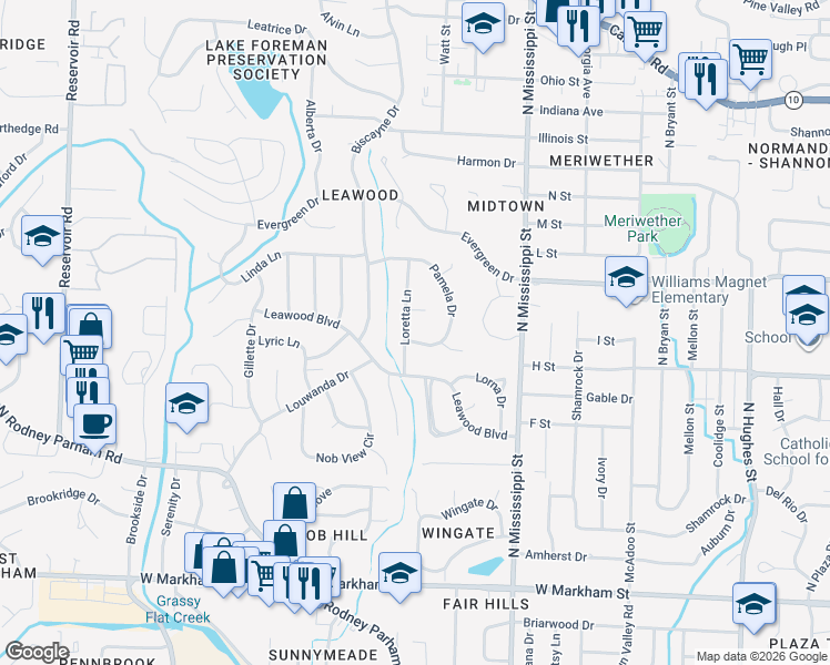 map of restaurants, bars, coffee shops, grocery stores, and more near 1007 Loretta Ln in Little Rock