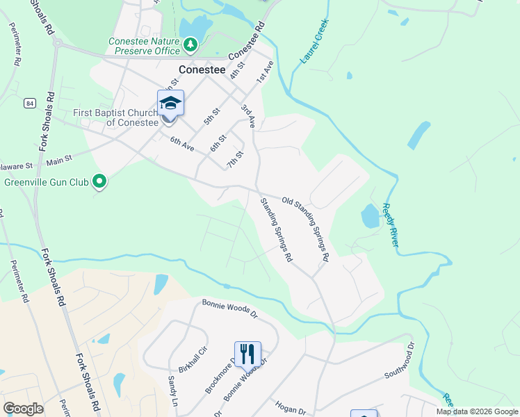 map of restaurants, bars, coffee shops, grocery stores, and more near 608 Standing Springs Road in Greenville