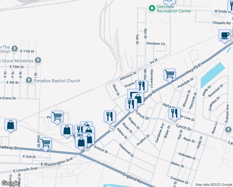 map of restaurants, bars, coffee shops, grocery stores, and more near 305 Short Street in North Little Rock