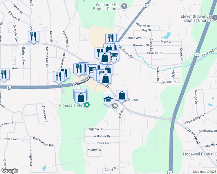 map of restaurants, bars, coffee shops, grocery stores, and more near 2818 Airport Road in Dalton