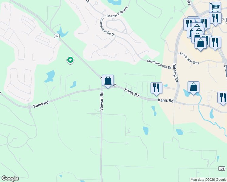 map of restaurants, bars, coffee shops, grocery stores, and more near 18705 Kanis Road in Little Rock
